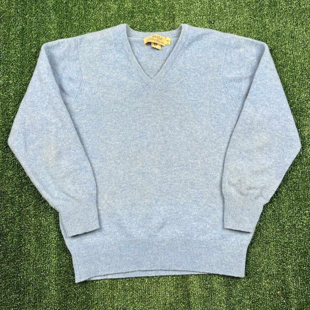 VTG Moffat Woollens‎ Sweater Men's Sky Blue Size 40 M Pure New Wool V-Neck 70s